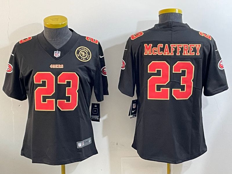 Women San Francisco 49ers 23 Mccaffrey Black Gold 2024 Nike Vapor Limited NFL Jersey style 12022